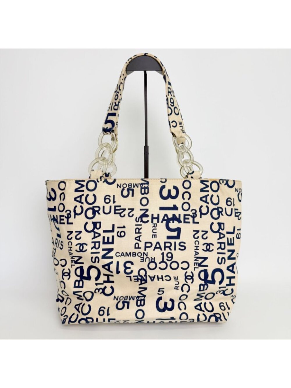 Chanel Logo Mania Typography Tote Canvas Ivory Vintage - Picture 3 of 16